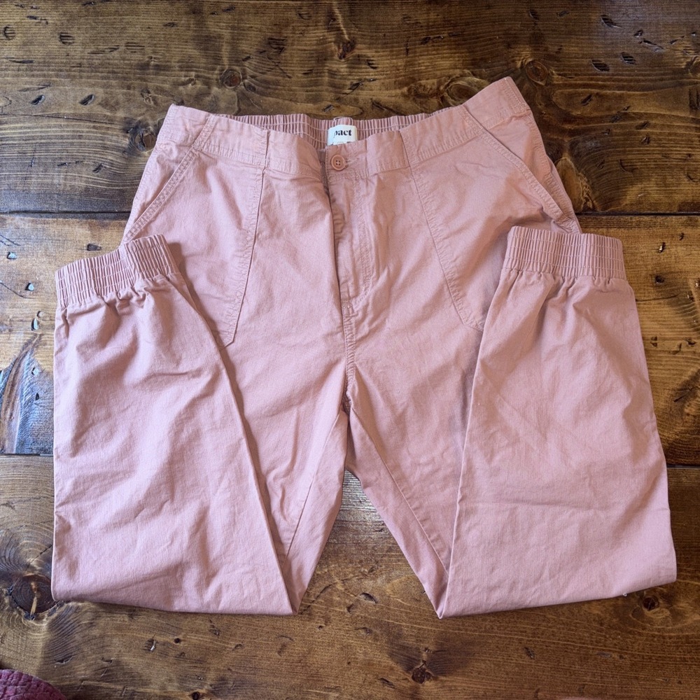 PACT Organic Cotton Pull On Women's Peachy Pink Utilitarian Jogger Pants XL